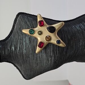Vintage Kenneth Lane Large Multi Color Rhinestones Star Brooch Pin Gold Metal